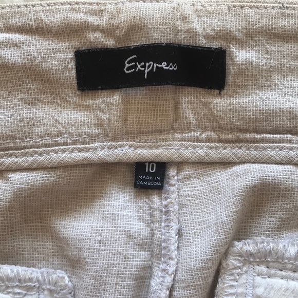 Express Cream Linen/Cotton Midi Shorts - Size 10 - Picture 3 of 6